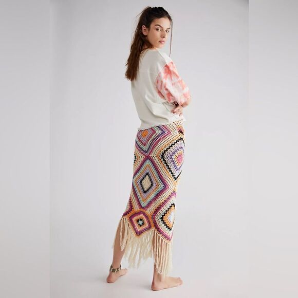 Free People x Flook Skirt Women Diamond Tassel Crochet  $188 NWT - Picture 2 of 5